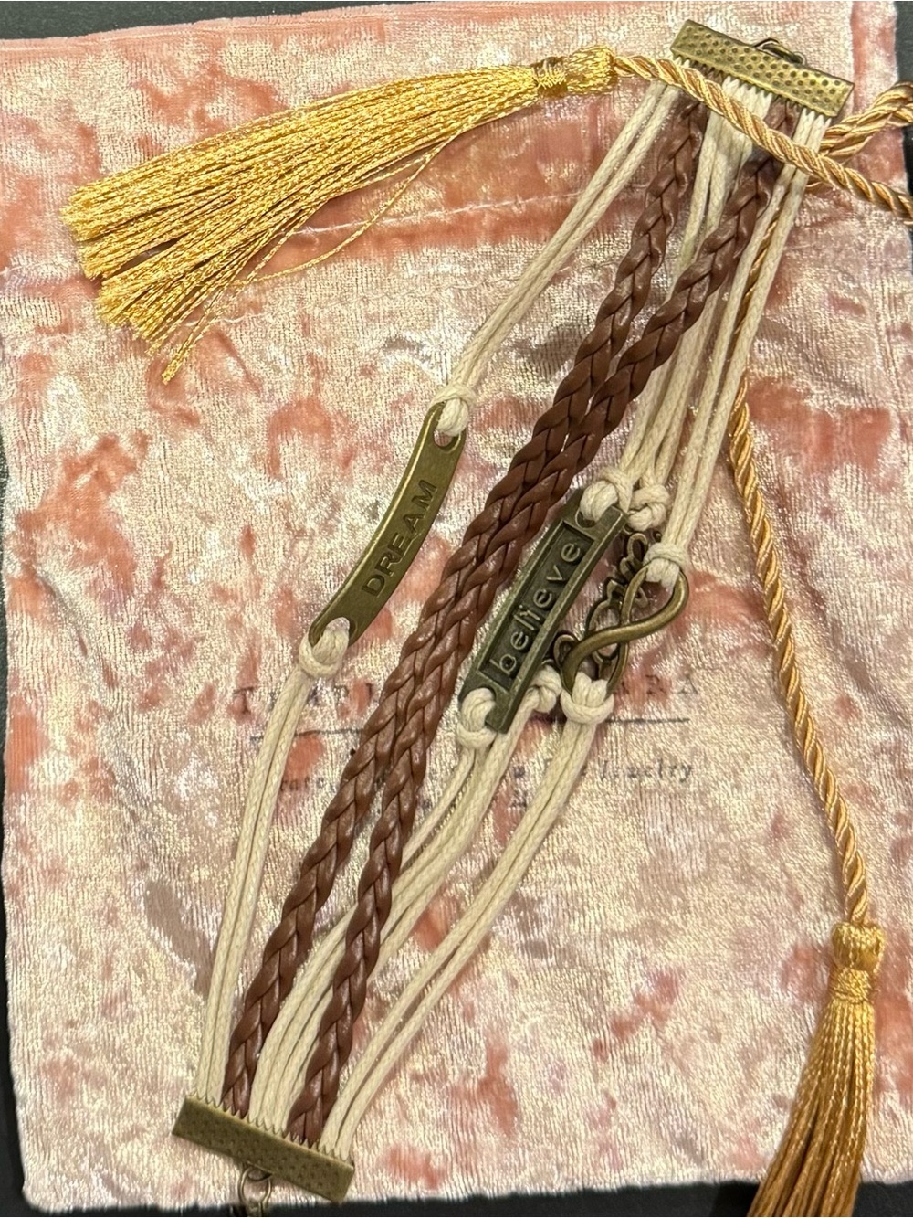 Inspirational 'Dream Believe' Multi-Strand Brown & Cream Bracelet